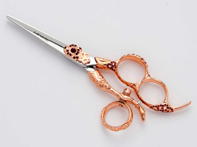 The Mirage Nirvana is a high quality shear for professional hairstylists. This pair of shears features a beautiful rose gold handle.